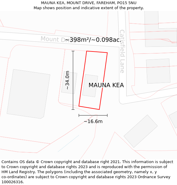 MAUNA KEA, MOUNT DRIVE, FAREHAM, PO15 5NU: Plot and title map