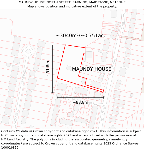 MAUNDY HOUSE, NORTH STREET, BARMING, MAIDSTONE, ME16 9HE: Plot and title map