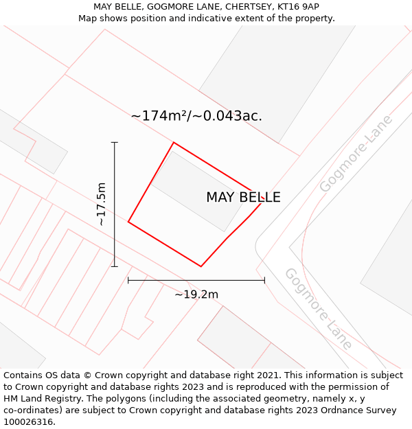 MAY BELLE, GOGMORE LANE, CHERTSEY, KT16 9AP: Plot and title map