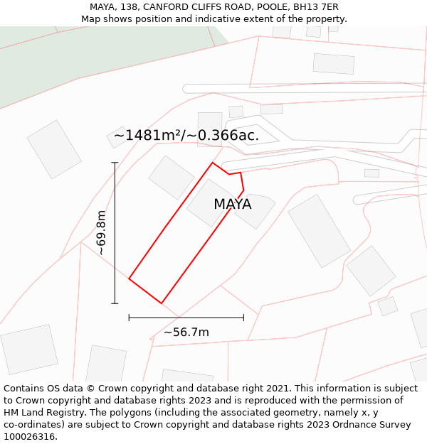 MAYA, 138, CANFORD CLIFFS ROAD, POOLE, BH13 7ER: Plot and title map