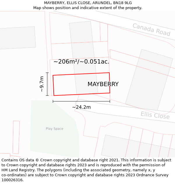 MAYBERRY, ELLIS CLOSE, ARUNDEL, BN18 9LG: Plot and title map