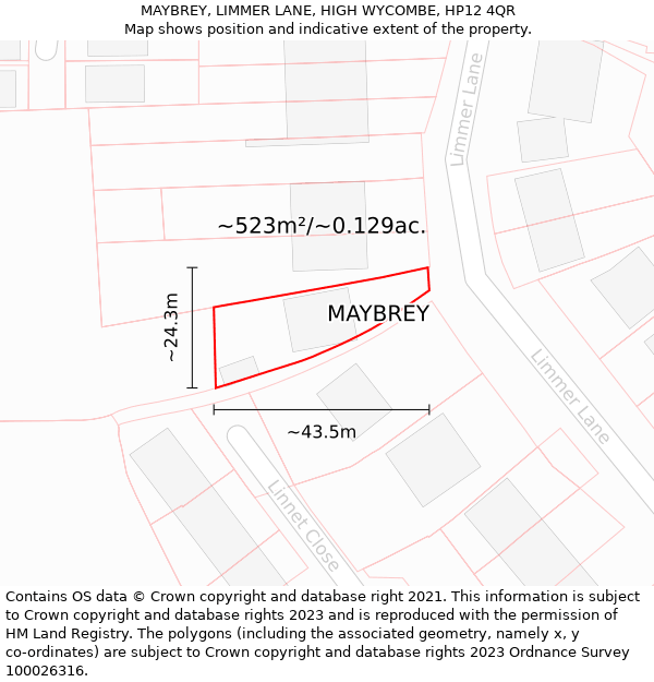 MAYBREY, LIMMER LANE, HIGH WYCOMBE, HP12 4QR: Plot and title map