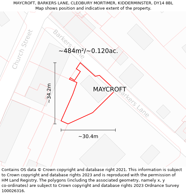 MAYCROFT, BARKERS LANE, CLEOBURY MORTIMER, KIDDERMINSTER, DY14 8BL: Plot and title map