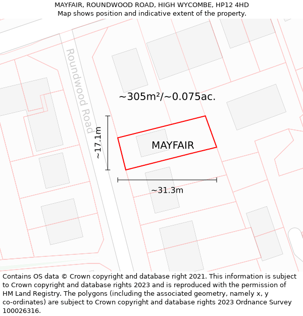 MAYFAIR, ROUNDWOOD ROAD, HIGH WYCOMBE, HP12 4HD: Plot and title map