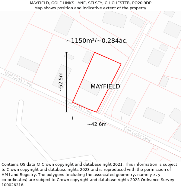 MAYFIELD, GOLF LINKS LANE, SELSEY, CHICHESTER, PO20 9DP: Plot and title map