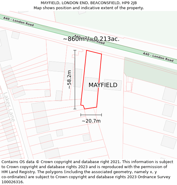 MAYFIELD, LONDON END, BEACONSFIELD, HP9 2JB: Plot and title map