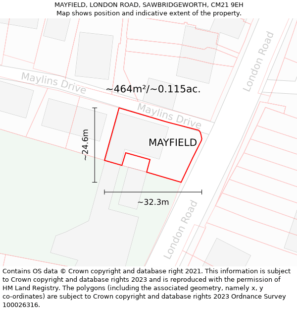 MAYFIELD, LONDON ROAD, SAWBRIDGEWORTH, CM21 9EH: Plot and title map