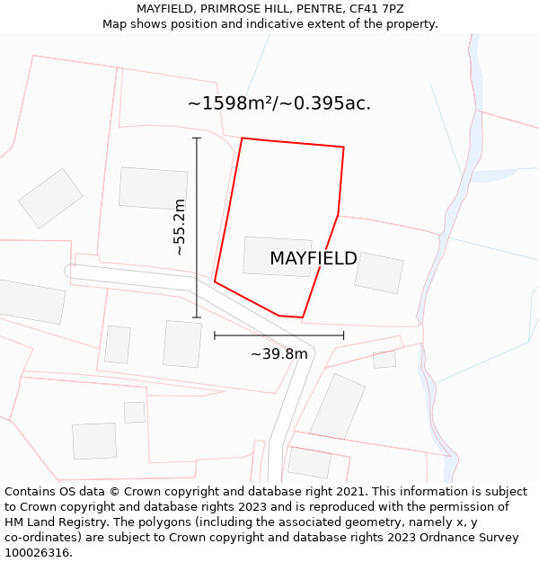 MAYFIELD, PRIMROSE HILL, PENTRE, CF41 7PZ: Plot and title map
