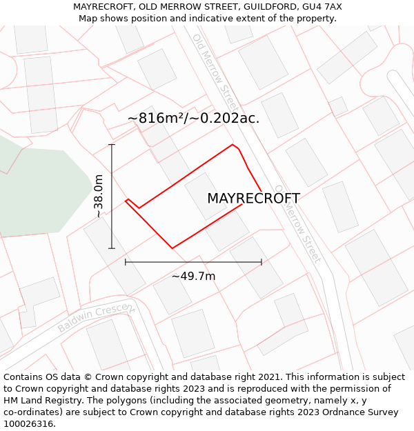 MAYRECROFT, OLD MERROW STREET, GUILDFORD, GU4 7AX: Plot and title map