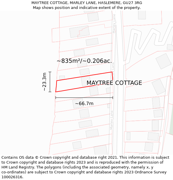 MAYTREE COTTAGE, MARLEY LANE, HASLEMERE, GU27 3RG: Plot and title map