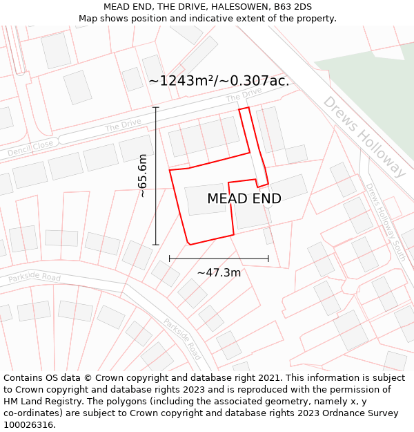 MEAD END, THE DRIVE, HALESOWEN, B63 2DS: Plot and title map