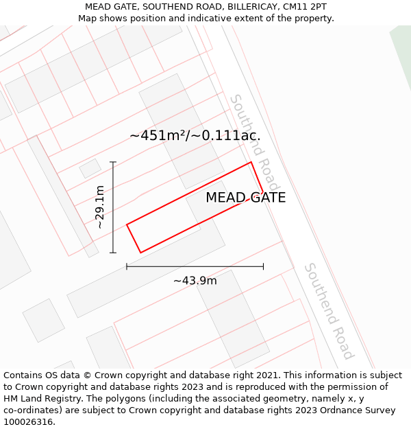 MEAD GATE, SOUTHEND ROAD, BILLERICAY, CM11 2PT: Plot and title map