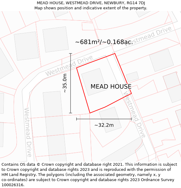 MEAD HOUSE, WESTMEAD DRIVE, NEWBURY, RG14 7DJ: Plot and title map