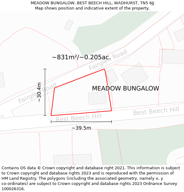 MEADOW BUNGALOW, BEST BEECH HILL, WADHURST, TN5 6JJ: Plot and title map