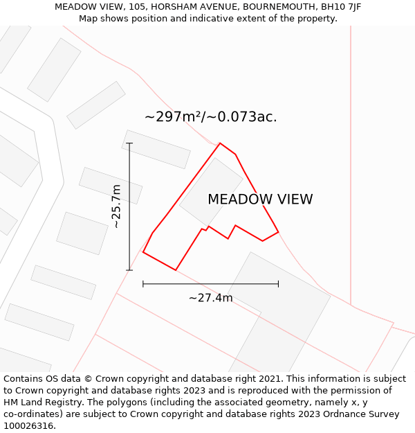 MEADOW VIEW, 105, HORSHAM AVENUE, BOURNEMOUTH, BH10 7JF: Plot and title map