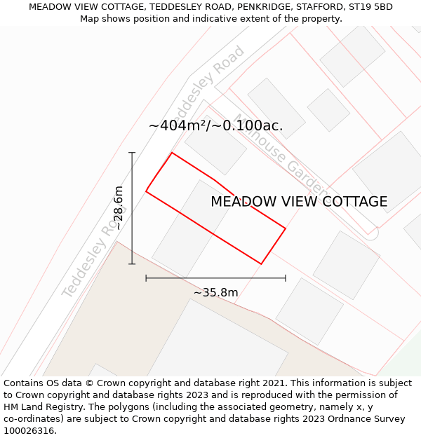 MEADOW VIEW COTTAGE, TEDDESLEY ROAD, PENKRIDGE, STAFFORD, ST19 5BD: Plot and title map
