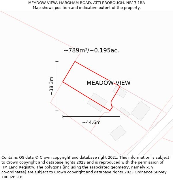 MEADOW VIEW, HARGHAM ROAD, ATTLEBOROUGH, NR17 1BA: Plot and title map