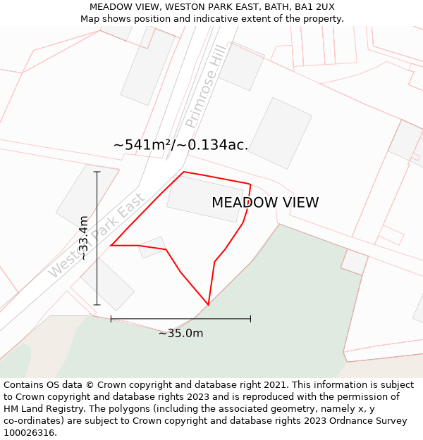 MEADOW VIEW, WESTON PARK EAST, BATH, BA1 2UX: Plot and title map