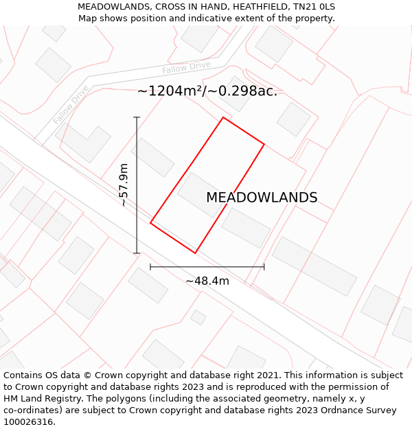 MEADOWLANDS, CROSS IN HAND, HEATHFIELD, TN21 0LS: Plot and title map