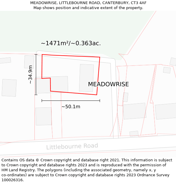 MEADOWRISE, LITTLEBOURNE ROAD, CANTERBURY, CT3 4AF: Plot and title map