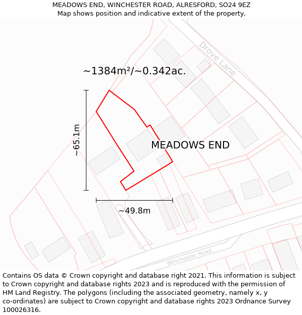 MEADOWS END, WINCHESTER ROAD, ALRESFORD, SO24 9EZ: Plot and title map