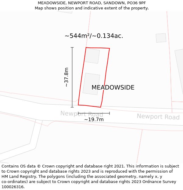 MEADOWSIDE, NEWPORT ROAD, SANDOWN, PO36 9PF: Plot and title map