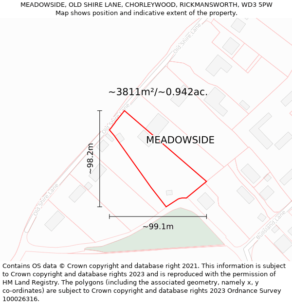 MEADOWSIDE, OLD SHIRE LANE, CHORLEYWOOD, RICKMANSWORTH, WD3 5PW: Plot and title map