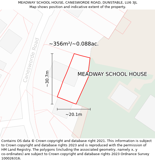 MEADWAY SCHOOL HOUSE, CANESWORDE ROAD, DUNSTABLE, LU6 3JL: Plot and title map