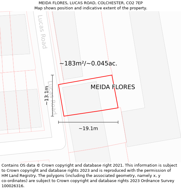 MEIDA FLORES, LUCAS ROAD, COLCHESTER, CO2 7EP: Plot and title map
