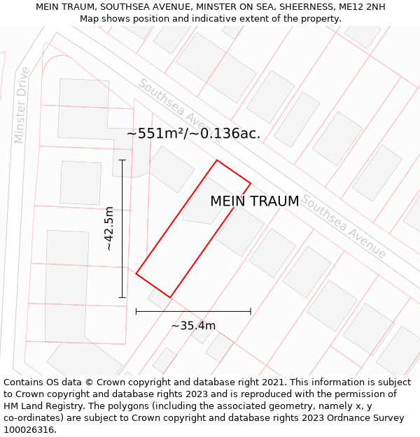 MEIN TRAUM, SOUTHSEA AVENUE, MINSTER ON SEA, SHEERNESS, ME12 2NH: Plot and title map