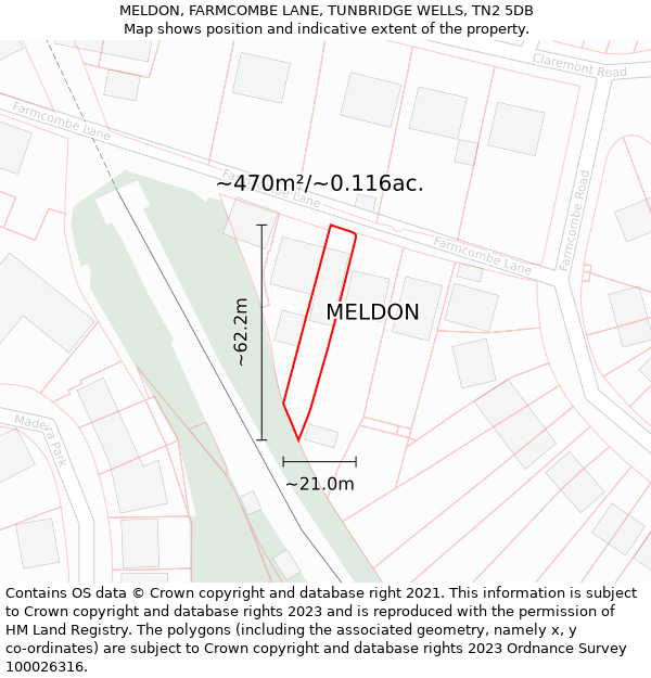 MELDON, FARMCOMBE LANE, TUNBRIDGE WELLS, TN2 5DB: Plot and title map