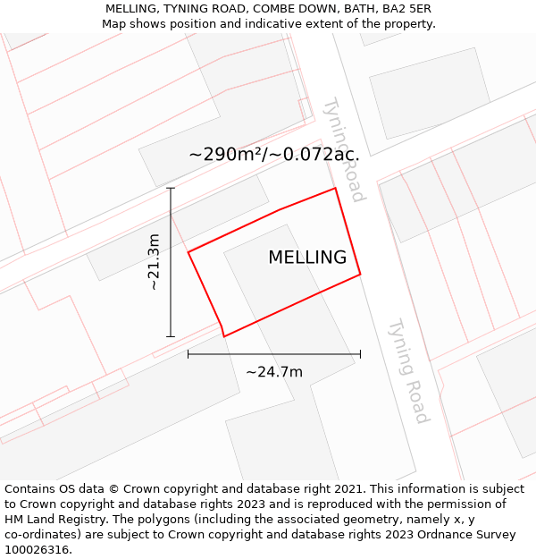 MELLING, TYNING ROAD, COMBE DOWN, BATH, BA2 5ER: Plot and title map