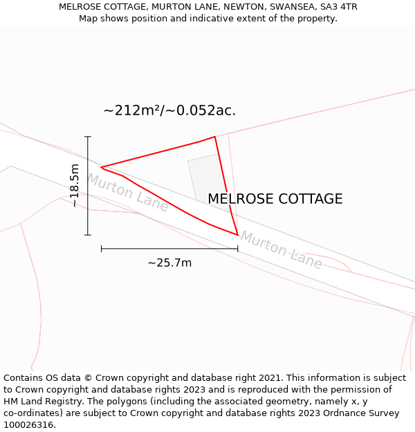 MELROSE COTTAGE, MURTON LANE, NEWTON, SWANSEA, SA3 4TR: Plot and title map