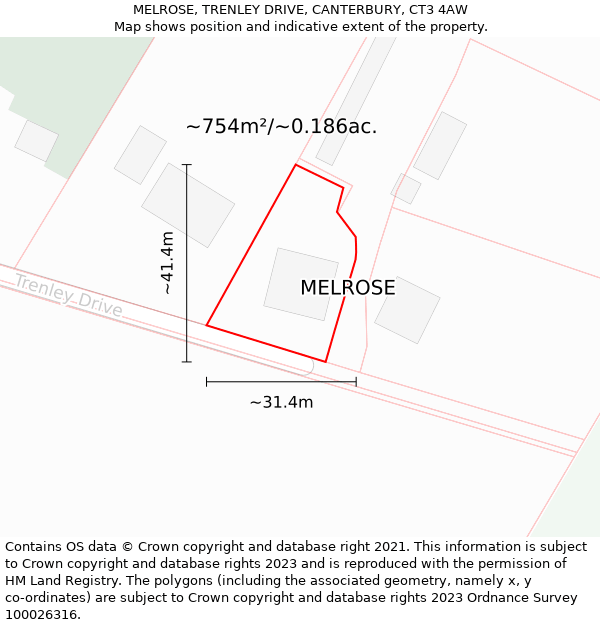 MELROSE, TRENLEY DRIVE, CANTERBURY, CT3 4AW: Plot and title map