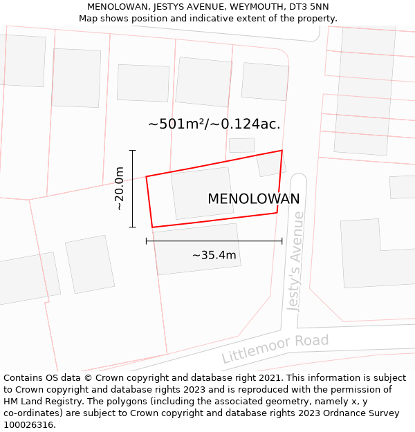 MENOLOWAN, JESTYS AVENUE, WEYMOUTH, DT3 5NN: Plot and title map