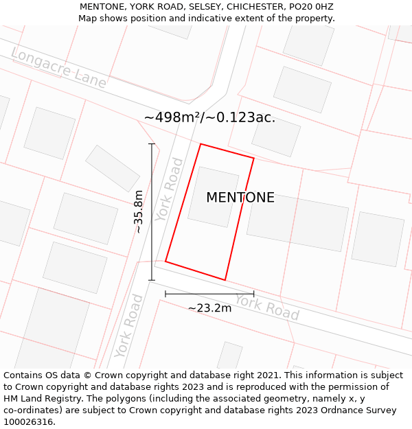 MENTONE, YORK ROAD, SELSEY, CHICHESTER, PO20 0HZ: Plot and title map