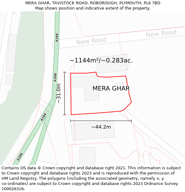 MERA GHAR, TAVISTOCK ROAD, ROBOROUGH, PLYMOUTH, PL6 7BD: Plot and title map