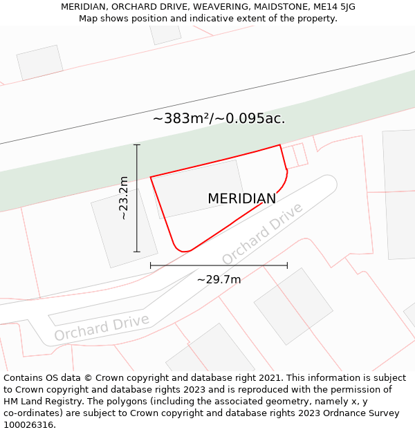 MERIDIAN, ORCHARD DRIVE, WEAVERING, MAIDSTONE, ME14 5JG: Plot and title map