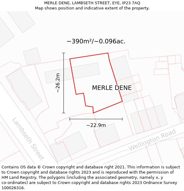MERLE DENE, LAMBSETH STREET, EYE, IP23 7AQ: Plot and title map