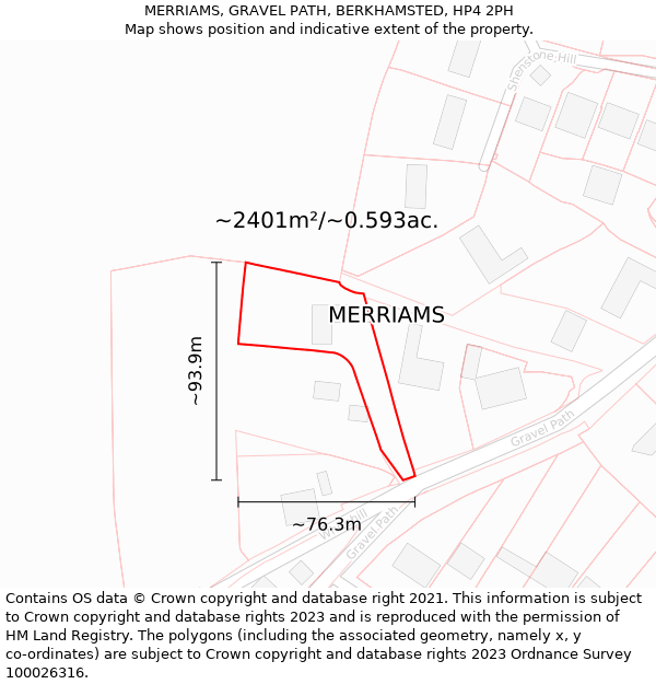 MERRIAMS, GRAVEL PATH, BERKHAMSTED, HP4 2PH: Plot and title map