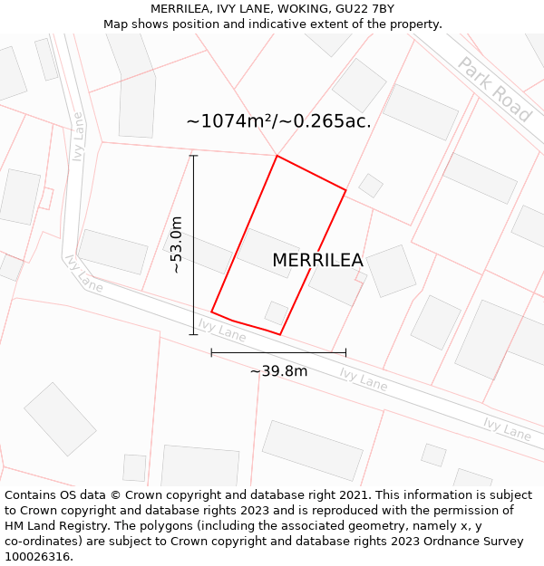 MERRILEA, IVY LANE, WOKING, GU22 7BY: Plot and title map