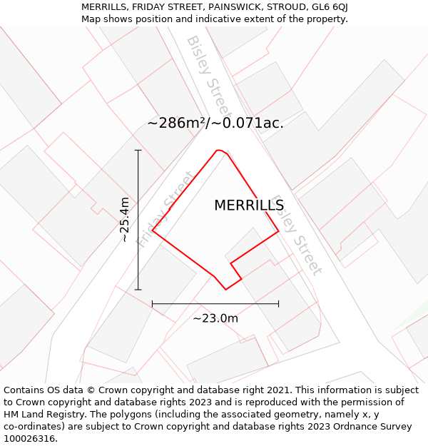 MERRILLS, FRIDAY STREET, PAINSWICK, STROUD, GL6 6QJ: Plot and title map