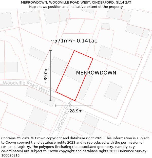 MERROWDOWN, WOODVILLE ROAD WEST, CINDERFORD, GL14 2AT: Plot and title map