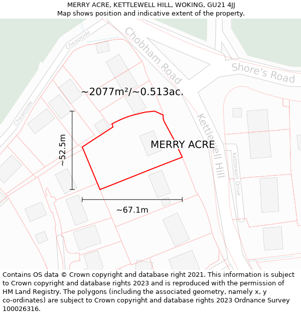 MERRY ACRE, KETTLEWELL HILL, WOKING, GU21 4JJ: Plot and title map