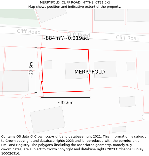 MERRYFOLD, CLIFF ROAD, HYTHE, CT21 5XJ: Plot and title map