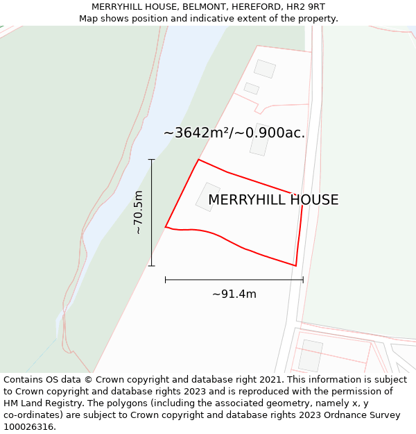 MERRYHILL HOUSE, BELMONT, HEREFORD, HR2 9RT: Plot and title map