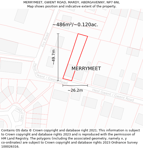 MERRYMEET, GWENT ROAD, MARDY, ABERGAVENNY, NP7 6NL: Plot and title map