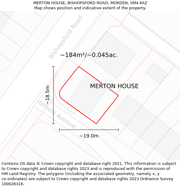 MERTON HOUSE, BISHOPSFORD ROAD, MORDEN, SM4 6AZ: Plot and title map