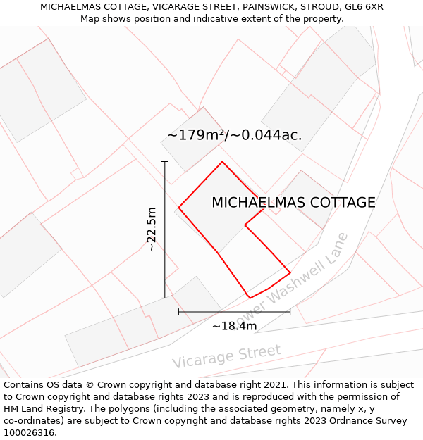 MICHAELMAS COTTAGE, VICARAGE STREET, PAINSWICK, STROUD, GL6 6XR: Plot and title map