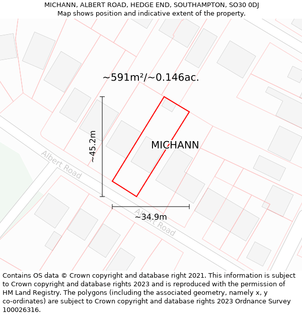 MICHANN, ALBERT ROAD, HEDGE END, SOUTHAMPTON, SO30 0DJ: Plot and title map